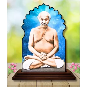 Car Dashboard/Table Top Neem Karoli Baba Wooden Temple Photo Stand  3x4 Inches, Compact & Stylish Spiritual Display For Car, Home & Office (Pack Of 1) (F22578)