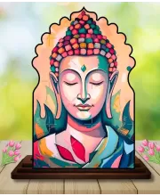 Car Dashboard/Table Top Serene Buddha Wooden Temple Photo Stand  3x4 Inches, Compact & Stylish Spiritual Display For Car, Home & Office (Pack Of 1) (F22579)