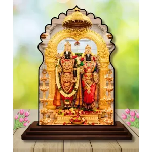 Car Dashboard/Table Top Tirupati Balaji  Wooden Temple Photo Stand  3x4 Inches, Compact & Stylish Spiritual Display For Car, Home & Office (Pack Of 1) (F22580)