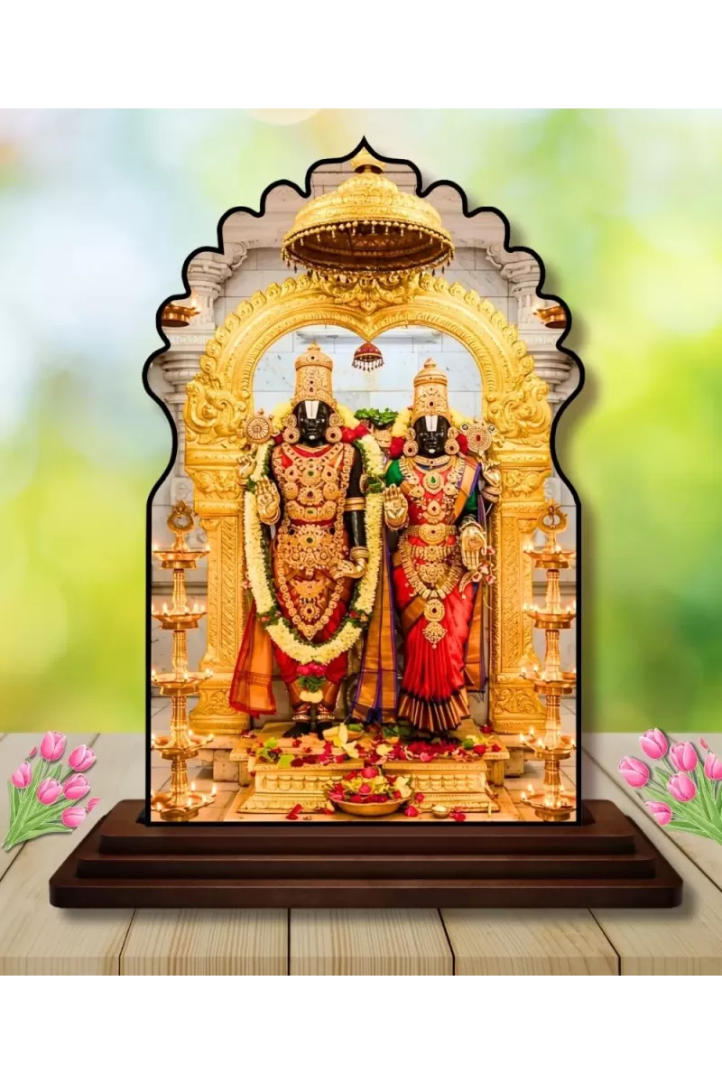 Car Dashboard/Table Top Tirupati Balaji  Wooden Temple Photo Stand  3x4 Inches, Compact & Stylish Spiritual Display For Car, Home & Office (Pack Of 1) (F22580)