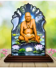 Car Dashboard/Table Top Swami Samarth Wooden Temple Photo Stand  3x4 Inches, Compact & Stylish Spiritual Display For Car, Home & Office (Pack Of 1) (F22581)