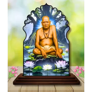 Car Dashboard/Table Top Swami Samarth Wooden Temple Photo Stand 3x4 Inches, Compact & Stylish Spiritual Display For Car, Home & Office (Pack Of 1) (F22581) Car Dashboard/Table Top Swami Samarth Wooden Temple Photo Stand 3x4 Inches, Compact & Stylish Spiritual Display For Car, Home & Office (Pack Of 1) (F22581)