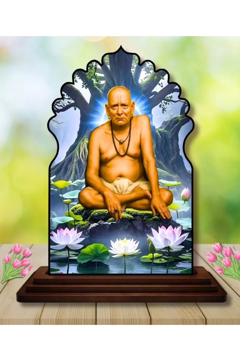 Car Dashboard/Table Top Swami Samarth Wooden Temple Photo Stand  3x4 Inches, Compact & Stylish Spiritual Display For Car, Home & Office (Pack Of 1) (F22581)