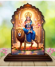 Car Dashboard/Table Top Goddess Durga Wooden Temple Photo Stand  3x4 Inches, Compact & Stylish Spiritual Display For Car, Home & Office (Pack Of 1) (F22582)