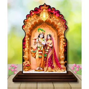 Car Dashboard/Table Top Radha Krishna Wooden Temple Photo Stand 3x4 Inches, Compact & Stylish Spiritual Display For Car, Home & Office (Pack Of 1) (F22583) Car Dashboard/Table Top Radha Krishna Wooden Temple Photo Stand 3x4 Inches, Compact & Stylish Spiritual Display For Car, Home & Office (Pack Of 1) (F22583)