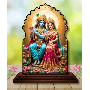 Car Dashboard/Table Top Radha Krishna Wooden Temple Photo Stand 3x4 Inches, Compact & Stylish Spiritual Display For Car, Home & Office (Pack Of 1) (F22584) Car Dashboard/Table Top Radha Krishna Wooden Temple Photo Stand 3x4 Inches, Compact & Stylish Spiritual Display For Car, Home & Office (Pack Of 1) (F22584)