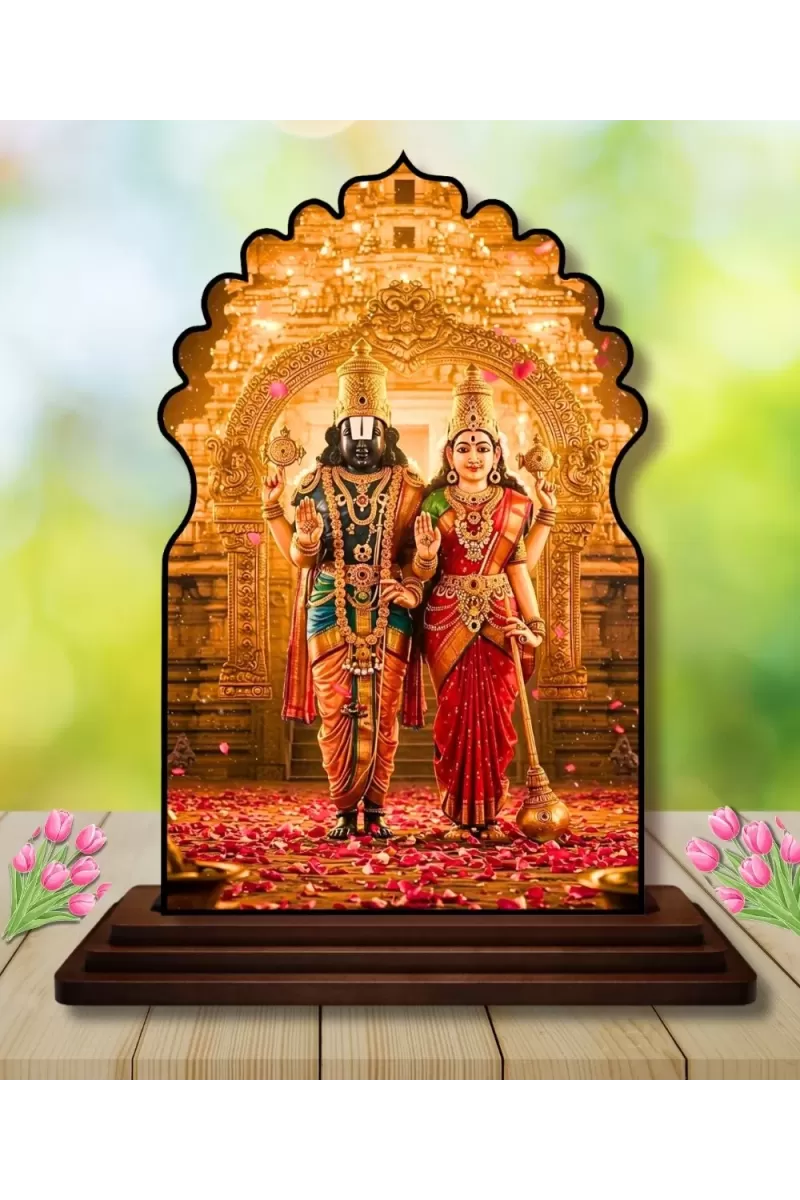 Car Dashboard/Table Top Lord Balaji Wooden Temple Photo Stand  3x4 Inches, Compact & Stylish Spiritual Display For Car, Home & Office (Pack Of 1) (F22585)