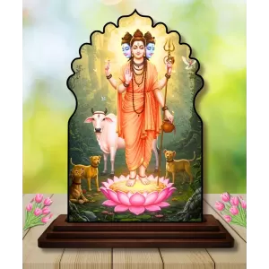 Car Dashboard/Table Top Lord Dattatreya Wooden Temple Photo Stand  3x4 Inches, Compact & Stylish Spiritual Display For Car, Home & Office (Pack Of 1) (F22586)