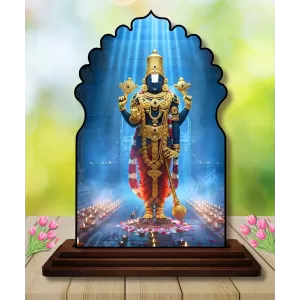 Car Dashboard/Table Top Lord Balaji Wooden Temple Photo Stand  3x4 Inches, Compact & Stylish Spiritual Display For Car, Home & Office (Pack Of 1) (F22587)
