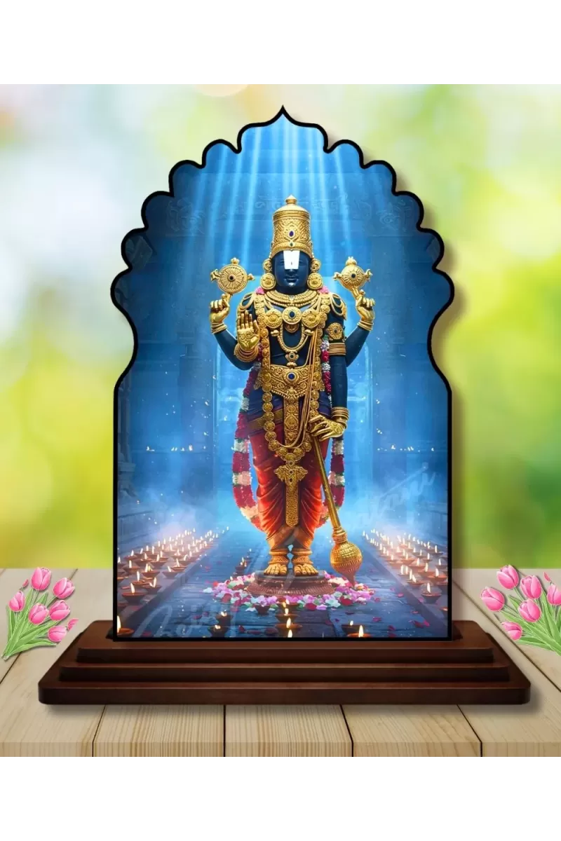 Car Dashboard/Table Top Lord Balaji Wooden Temple Photo Stand  3x4 Inches, Compact & Stylish Spiritual Display For Car, Home & Office (Pack Of 1) (F22587)
