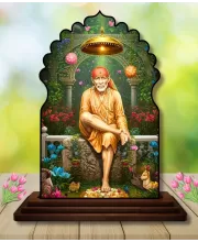 Car Dashboard/Table Top Lord Saibaba Wooden Temple Photo Stand  3x4 Inches, Compact & Stylish Spiritual Display For Car, Home & Office (Pack Of 1) (F22588)