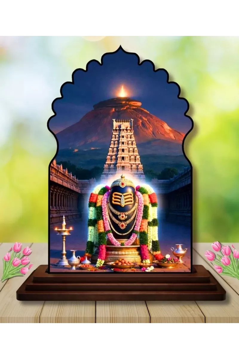 Car Dashboard/Table Top Jyothirlingam Wooden Temple Photo Stand  3x4 Inches, Compact & Stylish Spiritual Display For Car, Home & Office (Pack Of 1) (F22589)