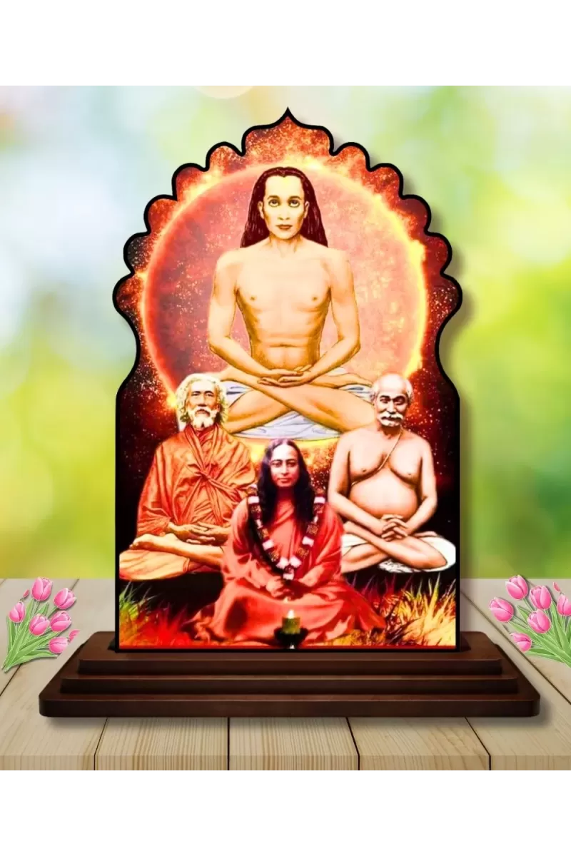 Car Dashboard/Table Top Spiritual Gurus Wooden Temple Photo Stand  3x4 Inches, Compact & Stylish Spiritual Display For Car, Home & Office (Pack Of 1) (F22590)