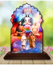 Car Dashboard/Table Top Spiritual Gurus Wooden Temple Photo Stand  3x4 Inches, Compact & Stylish Spiritual Display For Car, Home & Office (Pack Of 1) (F22591)