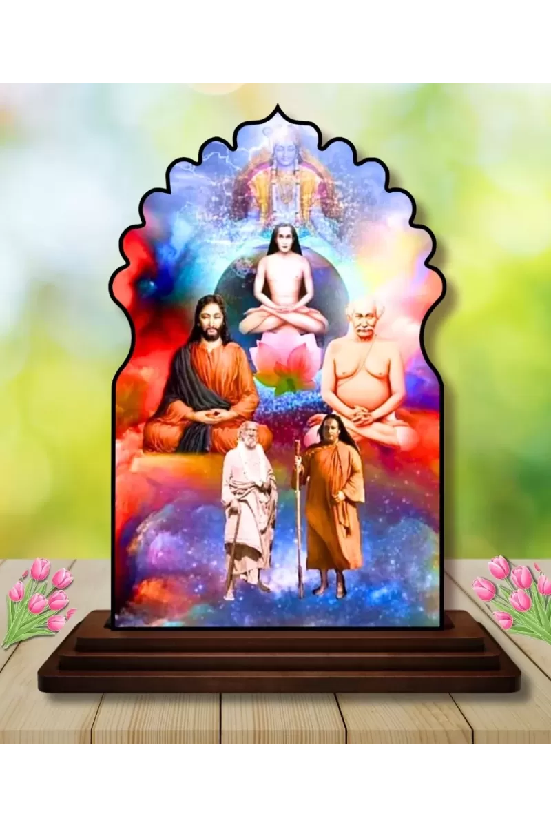 Car Dashboard/Table Top Spiritual Gurus Wooden Temple Photo Stand  3x4 Inches, Compact & Stylish Spiritual Display For Car, Home & Office (Pack Of 1) (F22591)