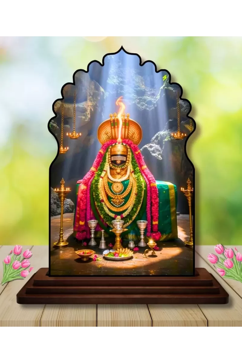 Car Dashboard/Table Top Jyotjirlingam Wooden Temple Photo Stand  3x4 Inches, Compact & Stylish Spiritual Display For Car, Home & Office (Pack Of 1) (F22593)
