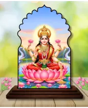 Car Dashboard/Table Top Goddess Lakshmi Wooden Temple Photo Stand  3x4 Inches, Compact & Stylish Spiritual Display For Car, Home & Office (Pack Of 1) (F22594)