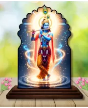 Car Dashboard/Table Top Lord Krishna Wooden Temple Photo Stand  3x4 Inches, Compact & Stylish Spiritual Display For Car, Home & Office (Pack Of 1) (F22595)