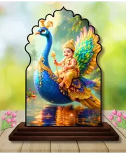 Car Dashboard/Table Top Lord Murugan Wooden Temple Photo Stand  3x4 Inches, Compact & Stylish Spiritual Display For Car, Home & Office (Pack Of 1) (F22596)