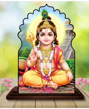 Car Dashboard/Table Top Lord Krishna Wooden Temple Photo Stand  3x4 Inches, Compact & Stylish Spiritual Display For Car, Home & Office (Pack Of 1) (F22597)