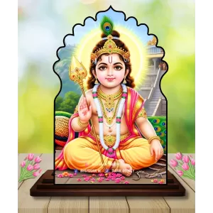 Car Dashboard/Table Top Lord Krishna Wooden Temple Photo Stand  3x4 Inches, Compact & Stylish Spiritual Display For Car, Home & Office (Pack Of 1) (F22597)