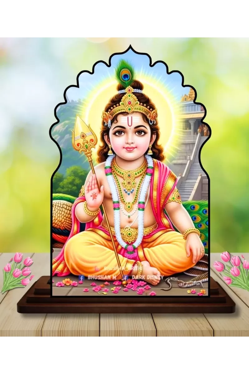 Car Dashboard/Table Top Lord Krishna Wooden Temple Photo Stand  3x4 Inches, Compact & Stylish Spiritual Display For Car, Home & Office (Pack Of 1) (F22597)