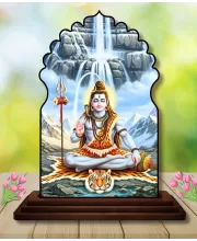 Car Dashboard/Table Top Lord Shiva Wooden Temple Photo Stand  3x4 Inches, Compact & Stylish Spiritual Display For Car, Home & Office (Pack Of 1) (F22598)