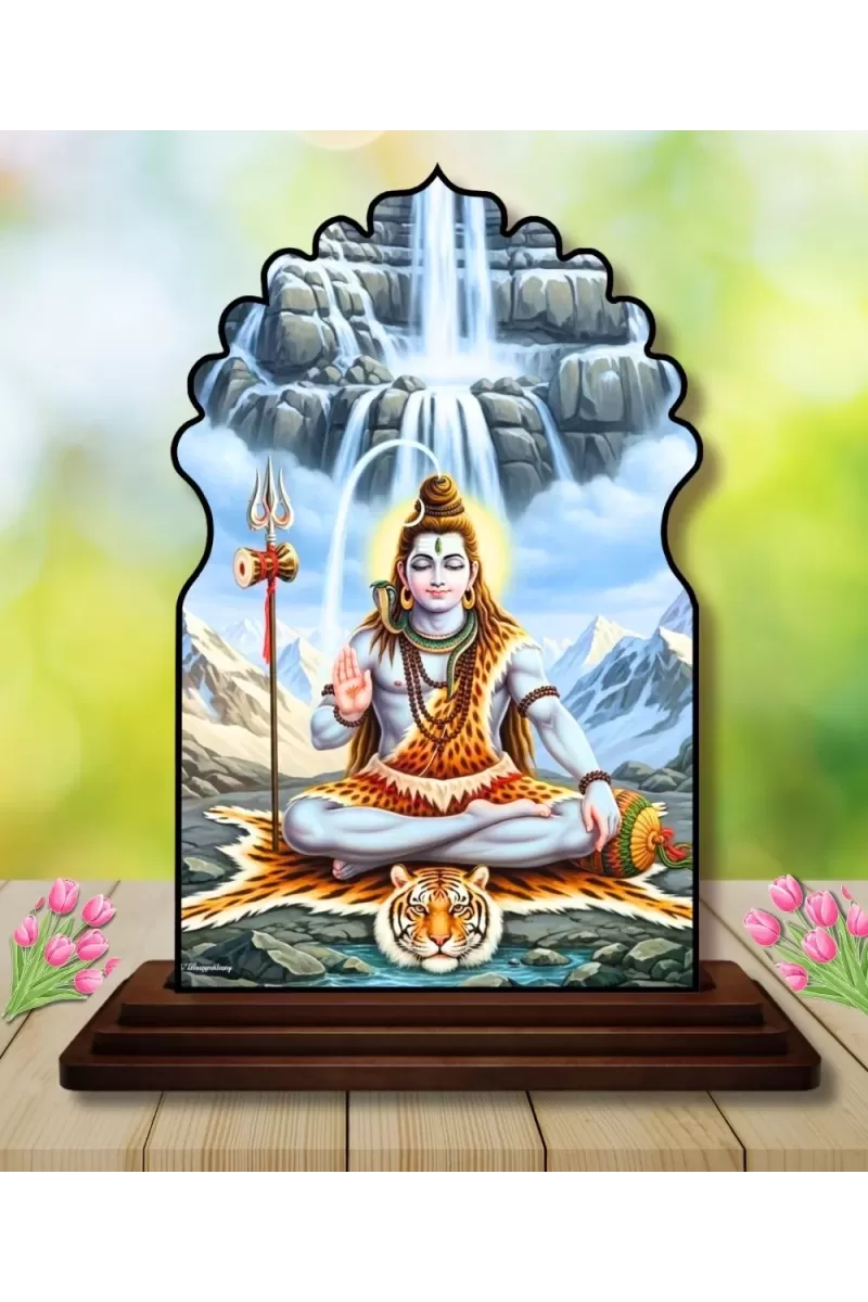 Car Dashboard/Table Top Lord Shiva Wooden Temple Photo Stand  3x4 Inches, Compact & Stylish Spiritual Display For Car, Home & Office (Pack Of 1) (F22598)