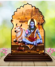 Car Dashboard/Table Top Lord Shiva Wooden Temple Photo Stand  3x4 Inches, Compact & Stylish Spiritual Display For Car, Home & Office (Pack Of 1) (F22599)