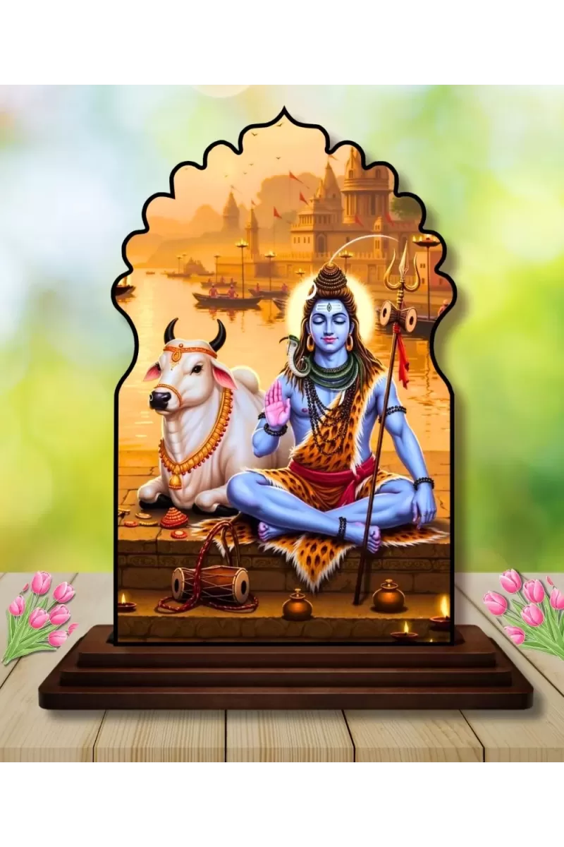 Car Dashboard/Table Top Lord Shiva Wooden Temple Photo Stand  3x4 Inches, Compact & Stylish Spiritual Display For Car, Home & Office (Pack Of 1) (F22599)