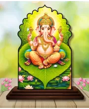 Car Dashboard/Table Top Lord Ganesha Wooden Temple Photo Stand  3x4 Inches, Compact & Stylish Spiritual Display For Car, Home & Office (Pack Of 1) (F22600)