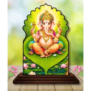 Car Dashboard/Table Top Lord Ganesha Wooden Temple Photo Stand  3x4 Inches, Compact & Stylish Spiritual Display For Car, Home & Office (Pack Of 1) (F22600)