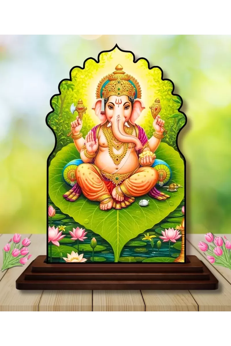 Car Dashboard/Table Top Lord Ganesha Wooden Temple Photo Stand  3x4 Inches, Compact & Stylish Spiritual Display For Car, Home & Office (Pack Of 1) (F22600)
