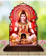Car Dashboard/Table Top Lord Shiva Wooden Temple Photo Stand  3x4 Inches, Compact & Stylish Spiritual Display For Car, Home & Office (Pack Of 1) (F22601)
