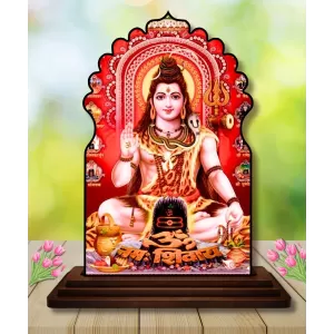 Car Dashboard/Table Top Lord Shiva Wooden Temple Photo Stand  3x4 Inches, Compact & Stylish Spiritual Display For Car, Home & Office (Pack Of 1) (F22601)