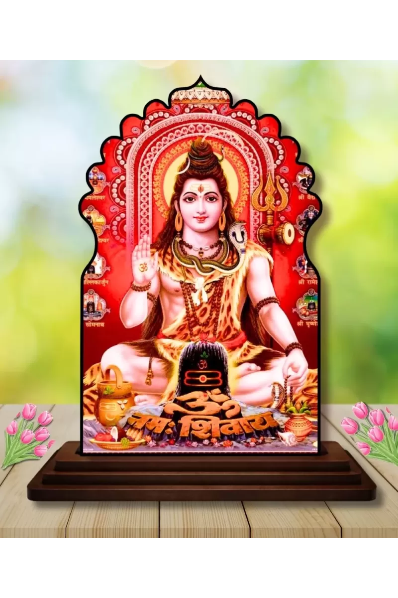 Car Dashboard/Table Top Lord Shiva Wooden Temple Photo Stand  3x4 Inches, Compact & Stylish Spiritual Display For Car, Home & Office (Pack Of 1) (F22601)
