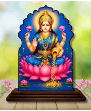 Car Dashboard/Table Top Goddess Lakshmi Wooden Temple Photo Stand  3x4 Inches, Compact & Stylish Spiritual Display For Car, Home & Office (Pack Of 1) (F22602)