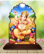 Car Dashboard/Table Top Lord Ganesha Wooden Temple Photo Stand  3x4 Inches, Compact & Stylish Spiritual Display For Car, Home & Office (Pack Of 1) (F22603)