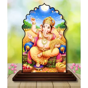 Car Dashboard/Table Top Lord Ganesha Wooden Temple Photo Stand  3x4 Inches, Compact & Stylish Spiritual Display For Car, Home & Office (Pack Of 1) (F22603)