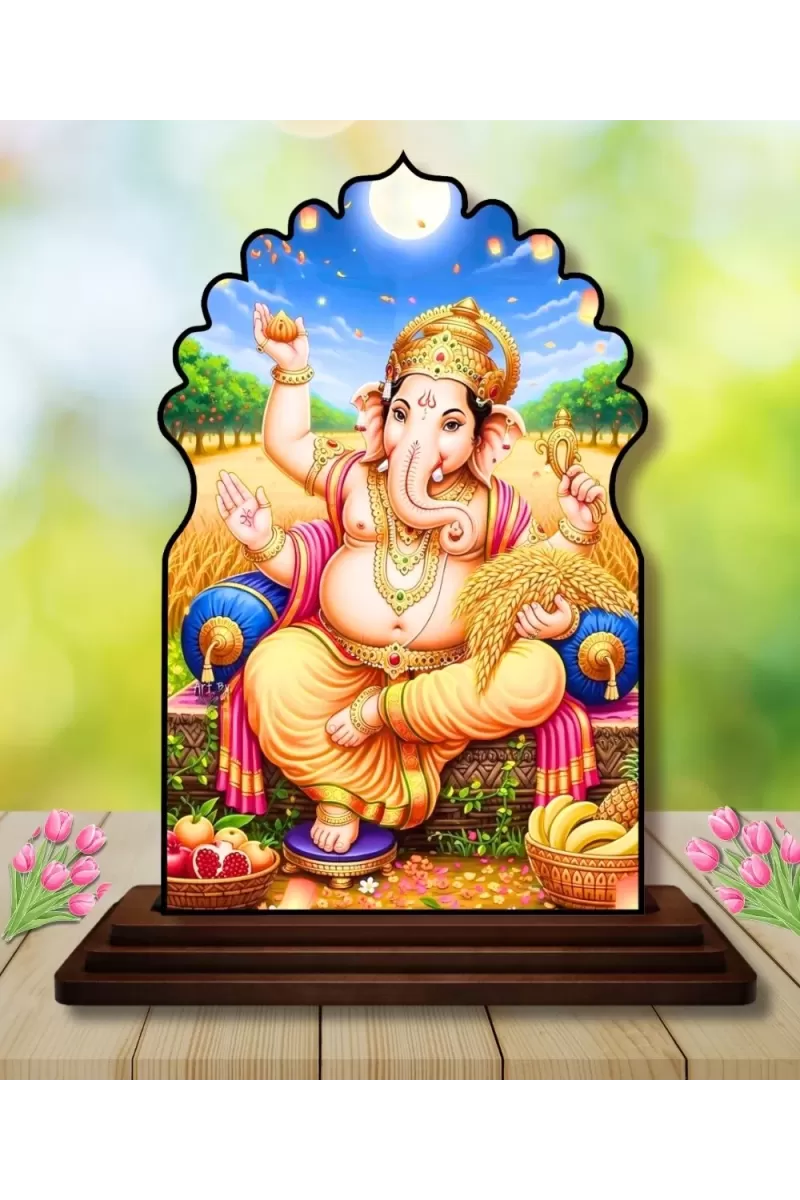 Car Dashboard/Table Top Lord Ganesha Wooden Temple Photo Stand  3x4 Inches, Compact & Stylish Spiritual Display For Car, Home & Office (Pack Of 1) (F22603)