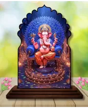 Car Dashboard/Table Top Lord Ganesha Wooden Temple Photo Stand  3x4 Inches, Compact & Stylish Spiritual Display For Car, Home & Office (Pack Of 1) (F22604)