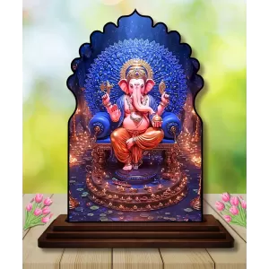 Car Dashboard/Table Top Lord Ganesha Wooden Temple Photo Stand  3x4 Inches, Compact & Stylish Spiritual Display For Car, Home & Office (Pack Of 1) (F22604)