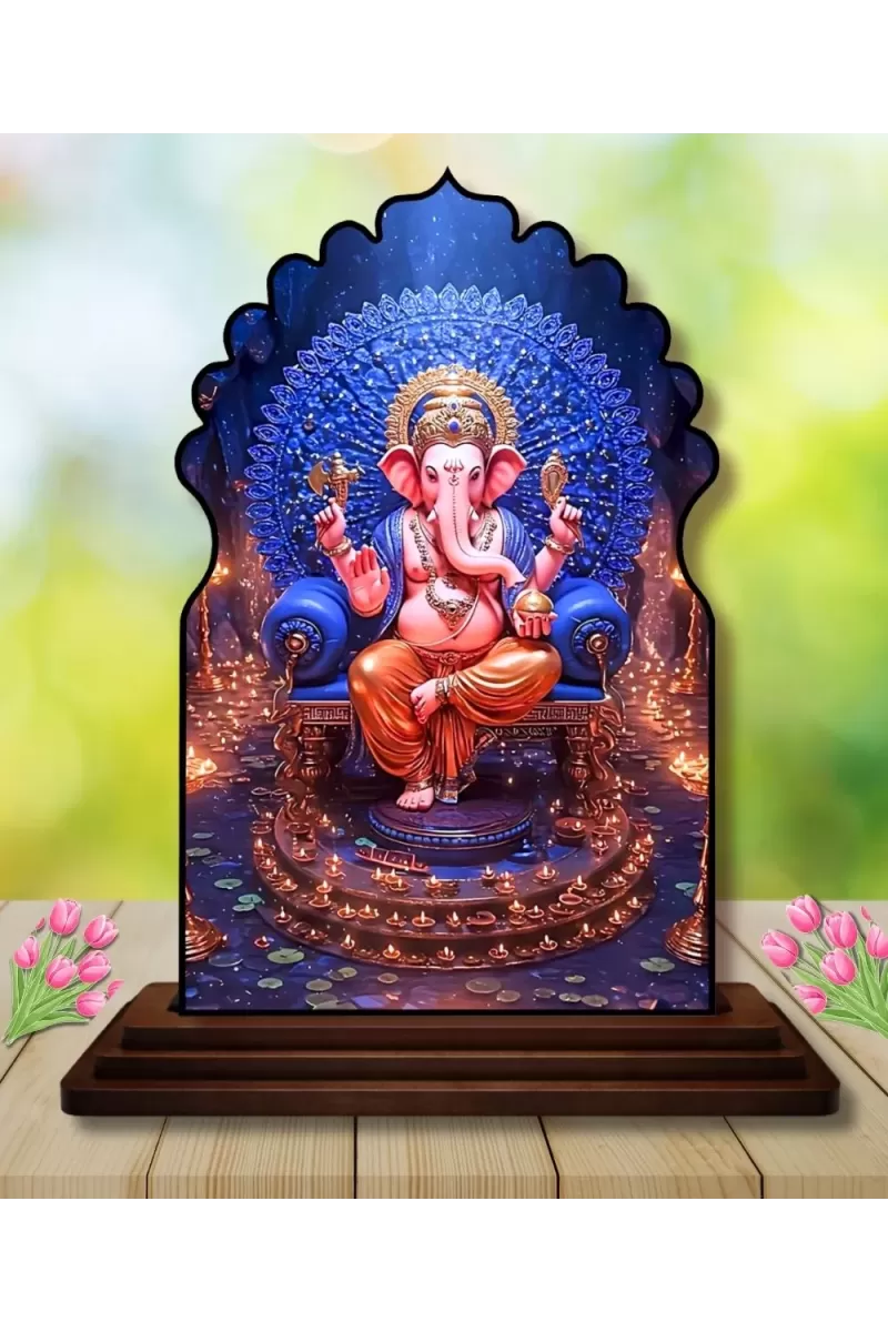 Car Dashboard/Table Top Lord Ganesha Wooden Temple Photo Stand  3x4 Inches, Compact & Stylish Spiritual Display For Car, Home & Office (Pack Of 1) (F22604)