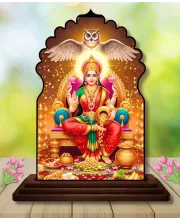 Car Dashboard/Table Top Goddess Lakshmi Wooden Temple Photo Stand  3x4 Inches, Compact & Stylish Spiritual Display For Car, Home & Office (Pack Of 1) (F22605)