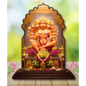 Car Dashboard/Table Top Lord Hanuman Wooden Temple Photo Stand  3x4 Inches, Compact & Stylish Spiritual Display For Car, Home & Office (Pack Of 1) (F22606)