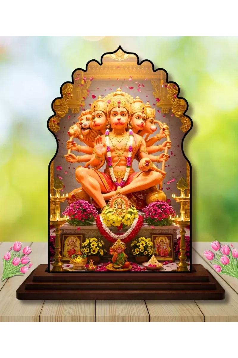 Car Dashboard/Table Top Lord Hanuman Wooden Temple Photo Stand  3x4 Inches, Compact & Stylish Spiritual Display For Car, Home & Office (Pack Of 1) (F22606)