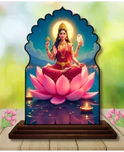 Car Dashboard/Table Top Goddess Laxmi Wooden Temple Photo Stand  3x4 Inches, Compact & Stylish Spiritual Display For Car, Home & Office (Pack Of 1) (F22607)