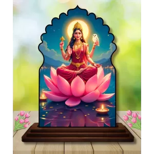 Car Dashboard/Table Top Goddess Laxmi Wooden Temple Photo Stand  3x4 Inches, Compact & Stylish Spiritual Display For Car, Home & Office (Pack Of 1) (F22607)