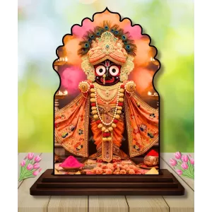Car Dashboard/Table Top Lord Jagannath Wooden Temple Photo Stand  3x4 Inches, Compact & Stylish Spiritual Display For Car, Home & Office (Pack Of 1) (F22608)