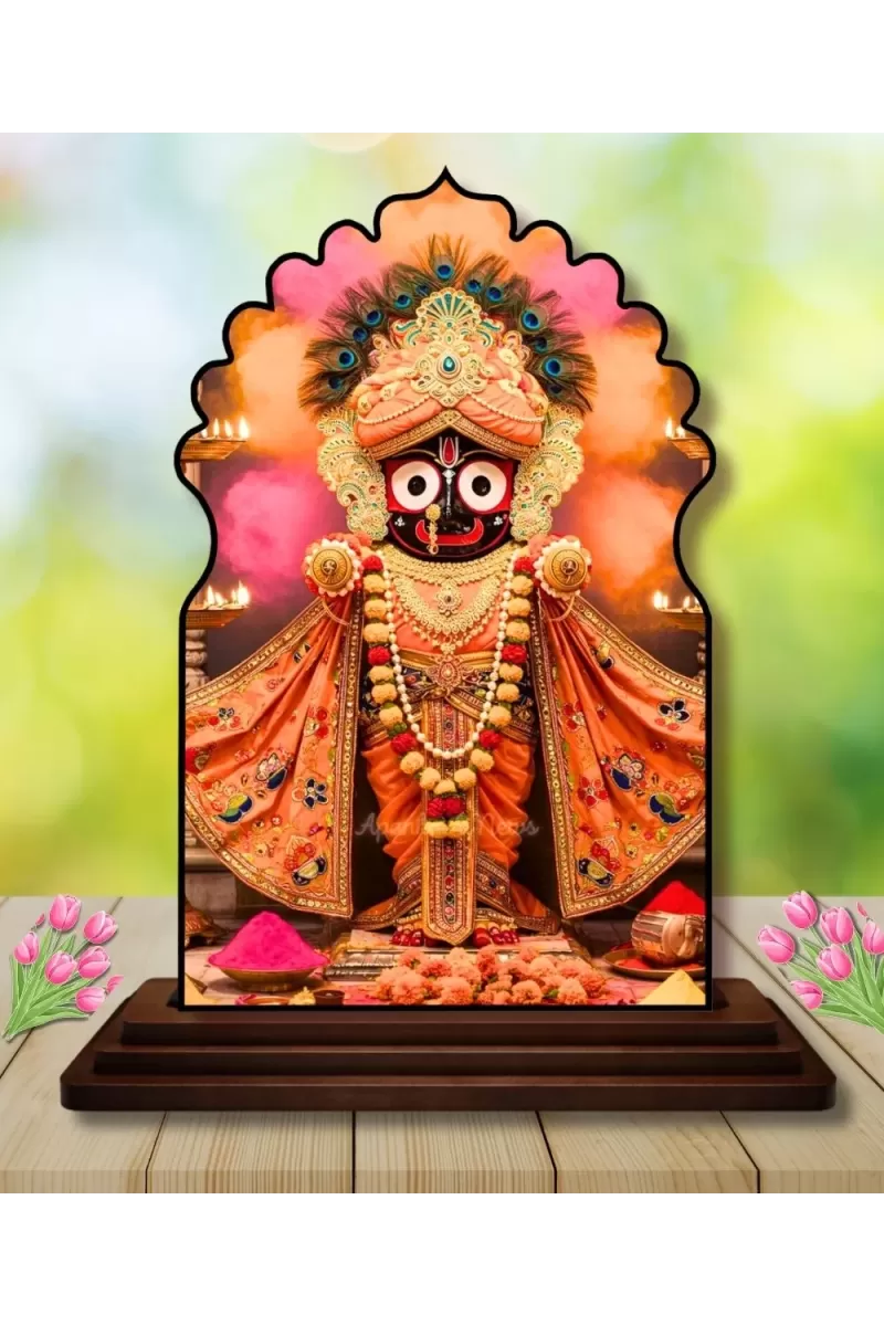 Car Dashboard/Table Top Lord Jagannath Wooden Temple Photo Stand  3x4 Inches, Compact & Stylish Spiritual Display For Car, Home & Office (Pack Of 1) (F22608)